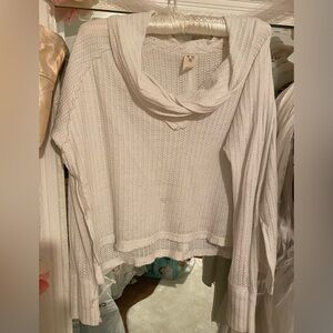 FREE PEOPLE We The Free Cream Waffle Knit Cowl Neck Sweater